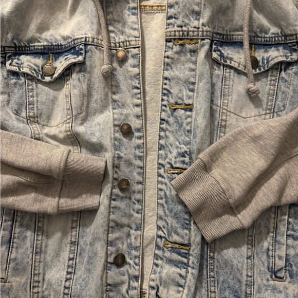 Red Label By Patrol Jeans Size Small Wash Denim Jacket Gray Hood & Sleeves Y2K - Picture 7 of 11